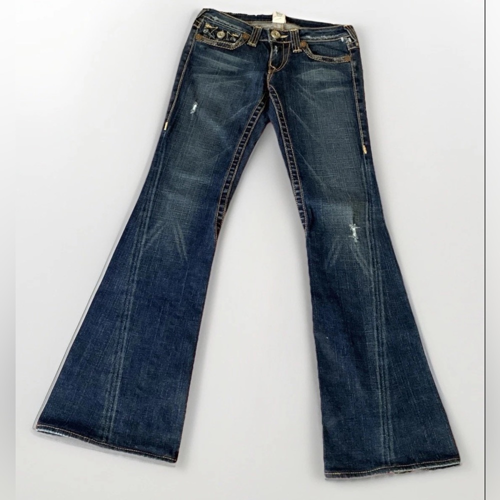 VTG True Religion WIDE Flare Jeans Joey Big T Size 27, Made In USA